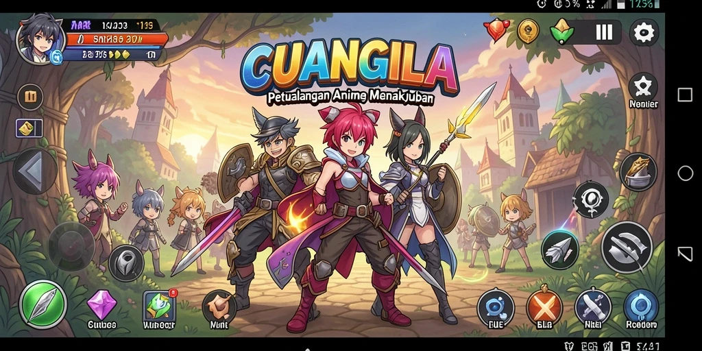 Tampilan gameplay yang menarik dalam dunia anime yang penuh warna.