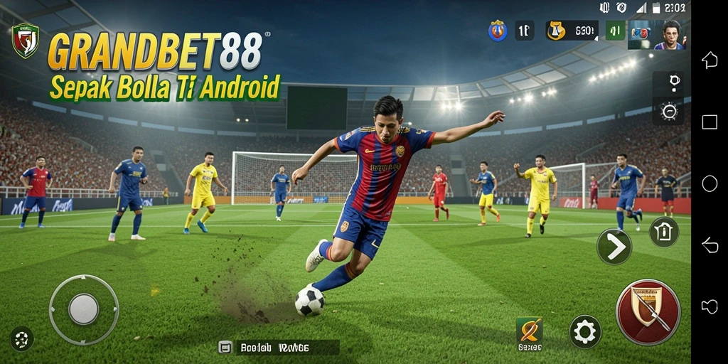 Tampilan gameplay mendebarkan di GRANDBET88 dengan aksi sepak bola yang intens.