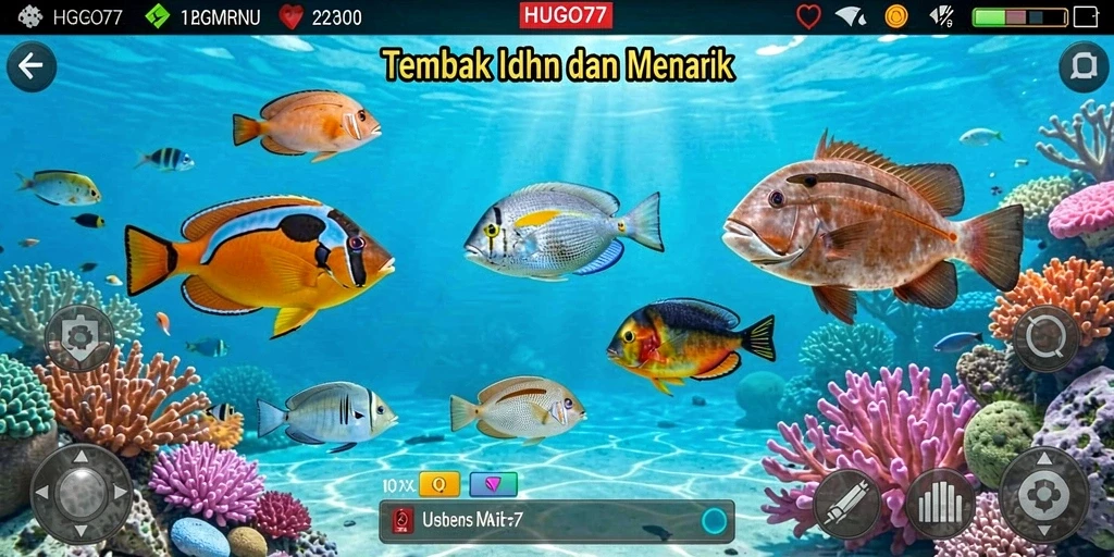 Gameplay HUGO77 yang seru dengan berbagai ikan untuk ditangkap.