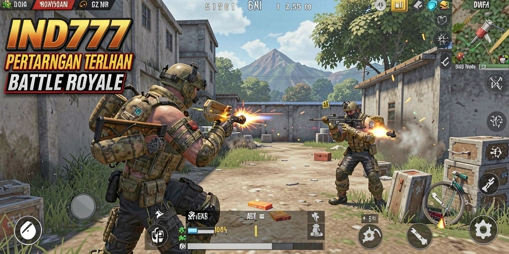 Screenshot IND777 menunjukkan aksi intens dalam pertarungan Battle Royale.