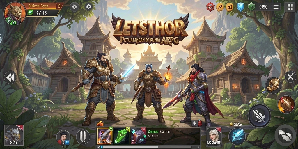 Tampilan gameplay LETSTHOR yang menampilkan pertarungan seru antara karakter dan monster.
