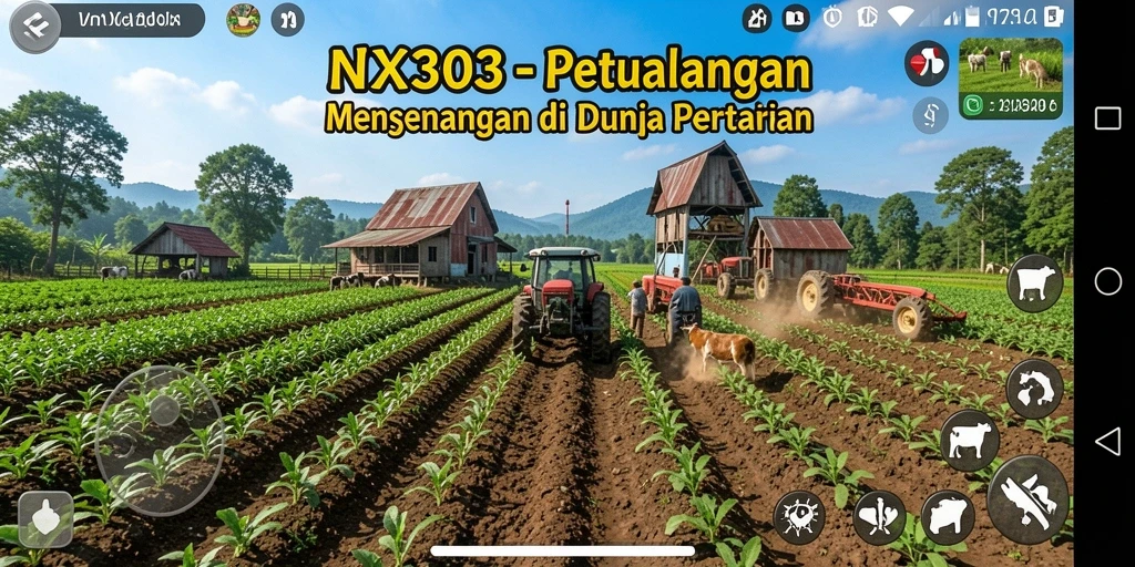Gameplay NX303 yang penuh warna dengan aktivitas pertanian yang menarik.