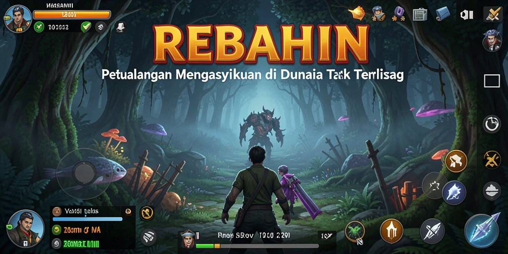 Tampilan gameplay REBAHIN yang menakjubkan saat menjelajahi dunia fantasi.