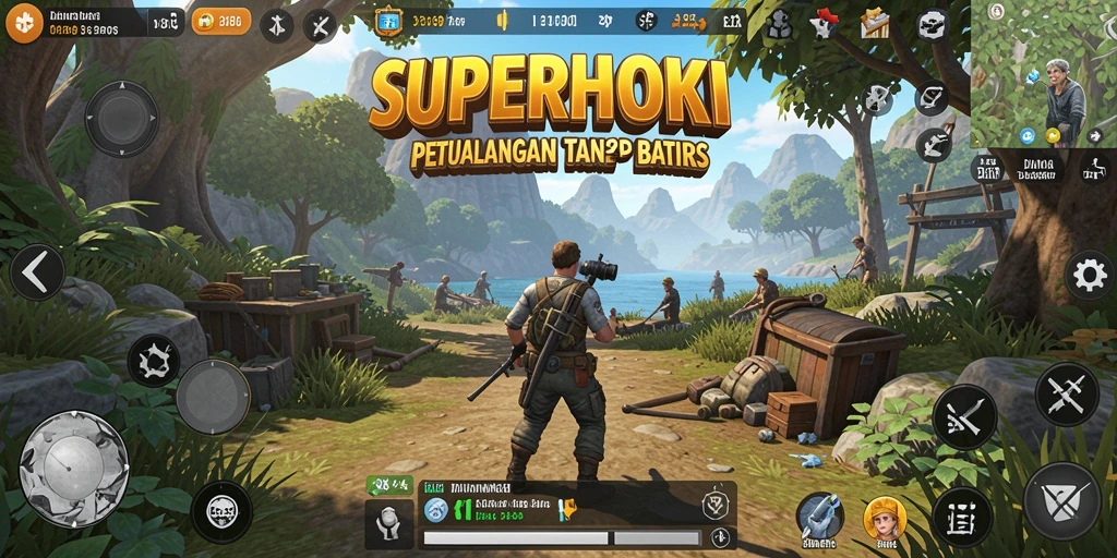 Screenshot gameplay SUPERHOKI menampilkan dunia terbuka yang luas dan interaktif.