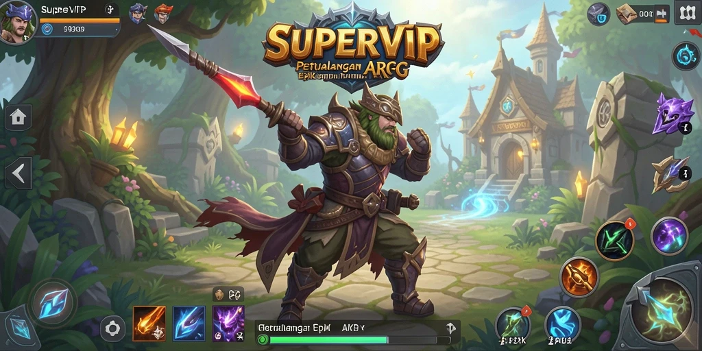 Tangkapan layar utama SUPERVIP menampilkan pertempuran epik dalam dunia ARPG.